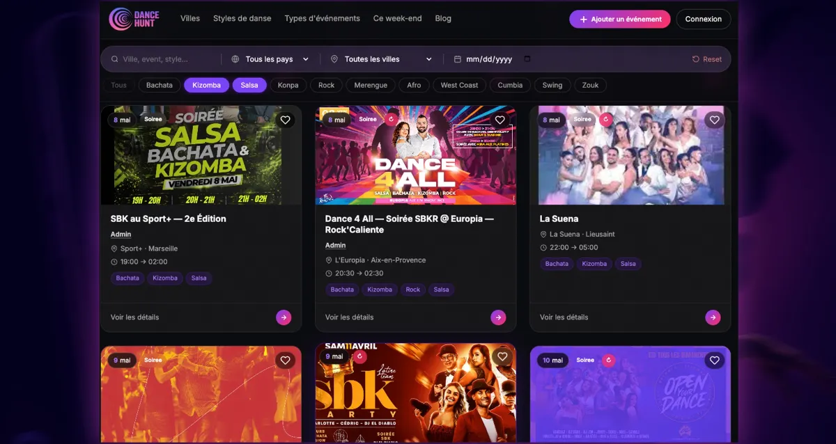 Platform d'événements de danses - Dancehunt.co