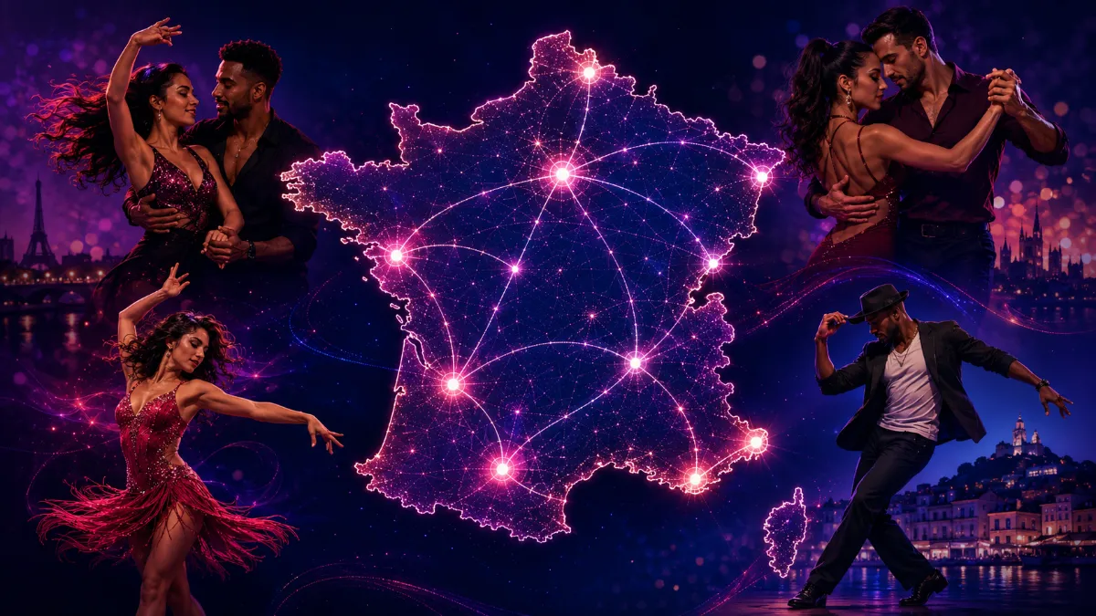 Map de la france, concentration de danseurs